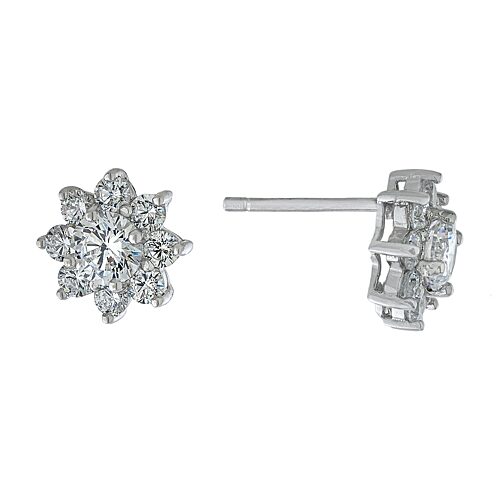 Silver Treasures Cubic Zirconia Sterling Silver 10.2mm Flower Stud Earrings, One Size