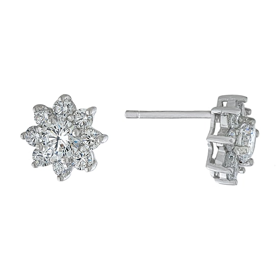 Silver Treasures Cubic Zirconia Sterling Silver 10.2mm Flower Stud Earrings