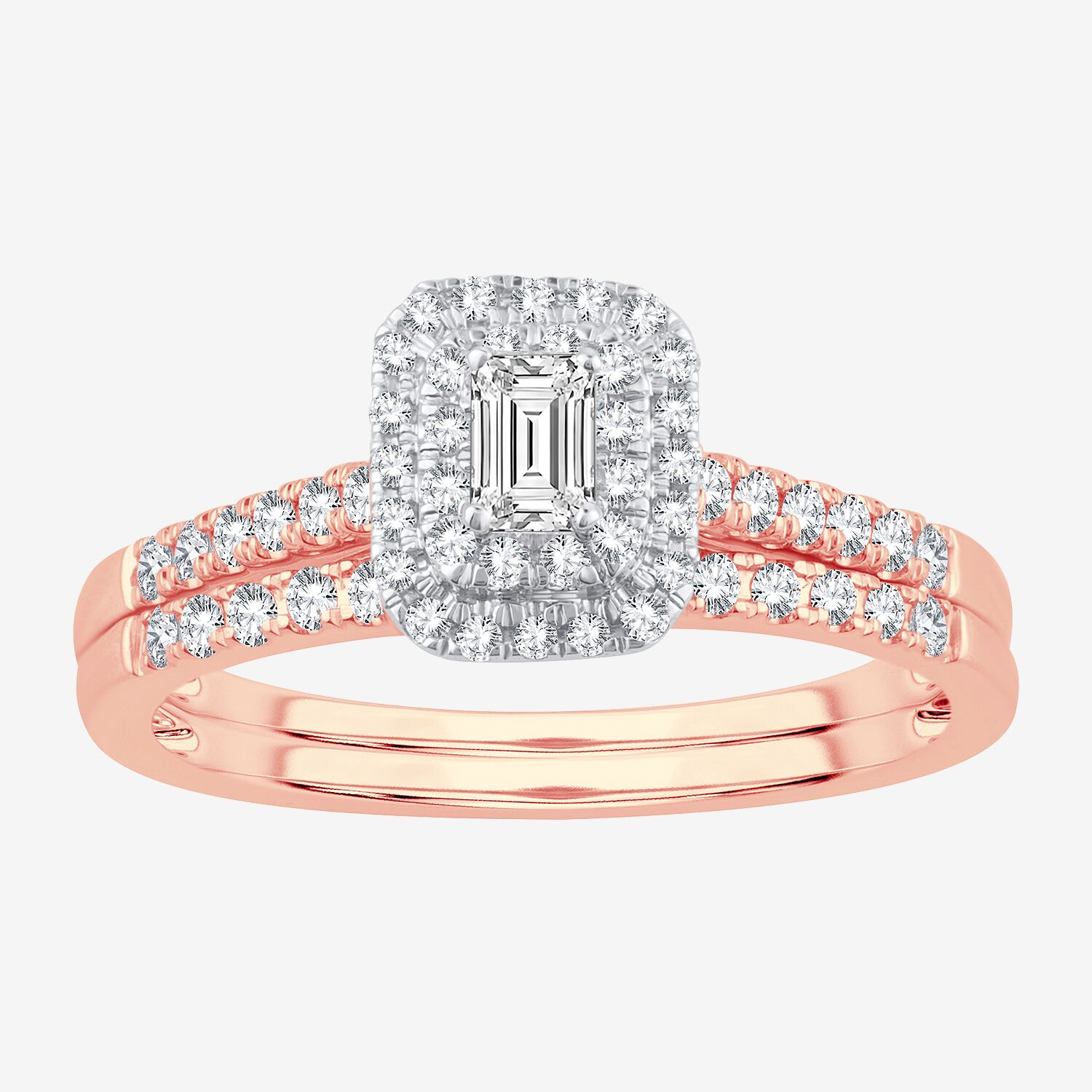 1/2 CT.T.W. Natural Diamond Side Stone Halo Bridal Set 10K or 14K Gold