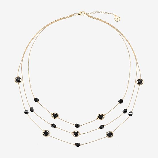 Mixit Black & Gold Tone 3 Row Womens 22 Inch Strand Necklace