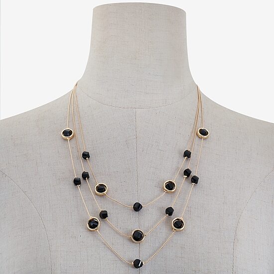 Mixit Black & Gold Tone 3 Row Womens 22 Inch Strand Necklace
