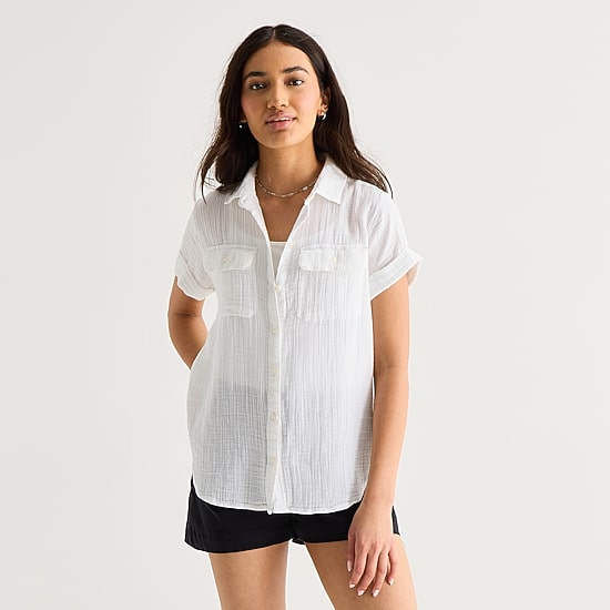 A.N.A Womens Tall Short Sleeve Blouse