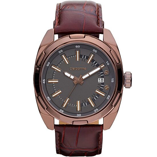 Claiborne Mens Brown Leather Strap Watch
