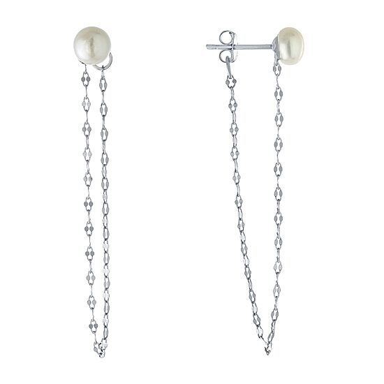 Silver Treasures Womens White Simulated Pearl Sterling Silver Drop Earrings