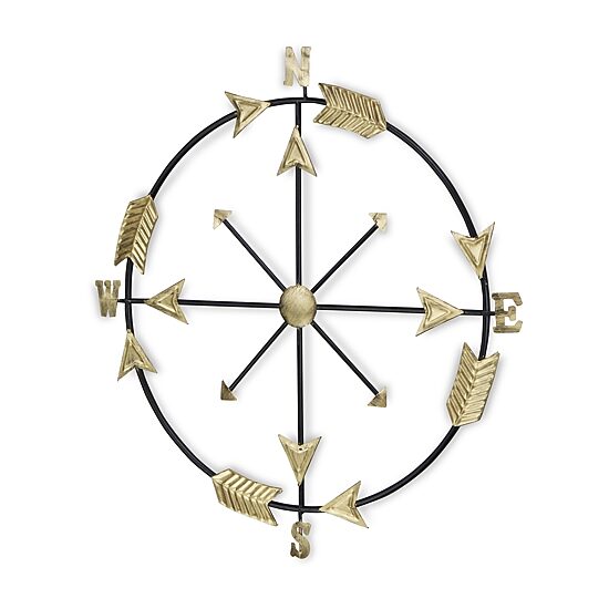 Cheungs Compass With Golden Arrow Accents Metal Wall Art