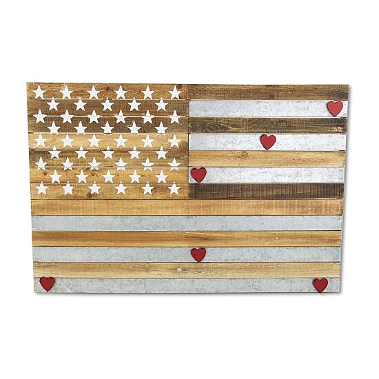 Cheungs Wooden Usa Flag With Galvanized Stripes And Magnetic Accents Metal Wall Art