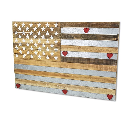 Cheungs Wooden Usa Flag With Galvanized Stripes And Magnetic Accents Metal Wall Art