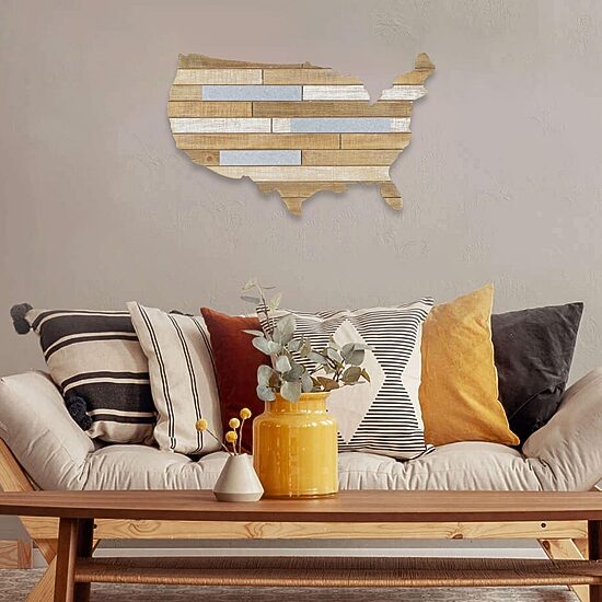 Hanging Mixed Media Wood And USA Metal Wall Art - Small