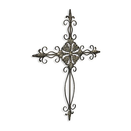 Cheungs Dark Brown Cross With Swirl And Patterned Accents Metal Wall Art