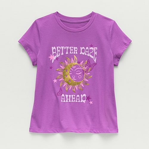 Thereabouts Little & Big Kid Girls Crew Neck Short Sleeve Classic Fit Graphic T-Shirt, X-large (16), Purple
