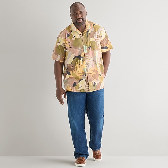 mutual weave Mens Short Sleeve Big and Tall Camp Shirt