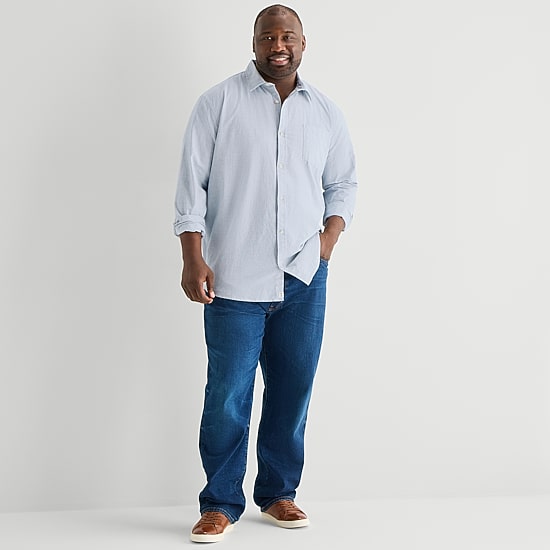 mutual weave Mens Long Sleeve Regular Fit Big and Tall Button-Down Shirt