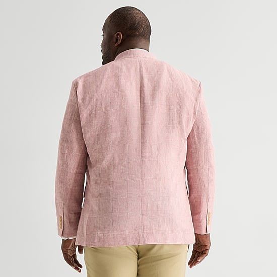 Stafford Mens Big and Tall Plaid Regular Fit Linen Sport Coat