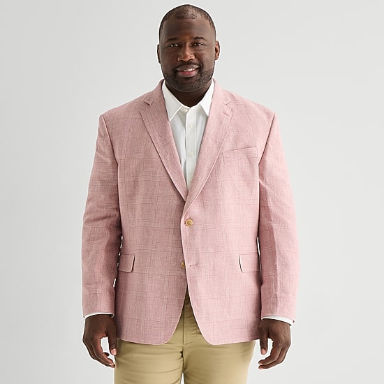 Stafford Mens Big and Tall Plaid Regular Fit Linen Sport Coat