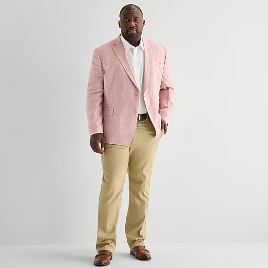 Stafford Mens Big and Tall Plaid Regular Fit Linen Sport Coat