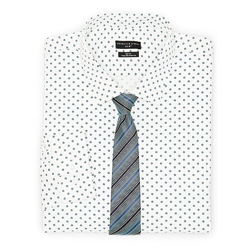 Shaquille O'Neal XLG Mens Big and Tall Regular Fit Long Sleeve Dress Shirt and Tie Set, 20 36-37, Blue
