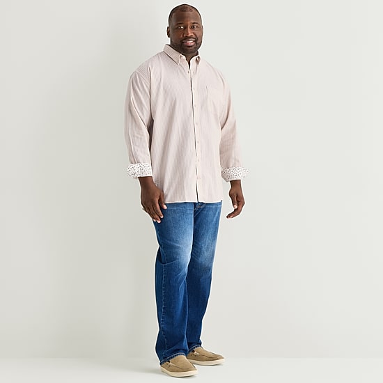 Stafford Chambray Mens Long Sleeve Regular Fit Big and Tall Button-Down Shirt