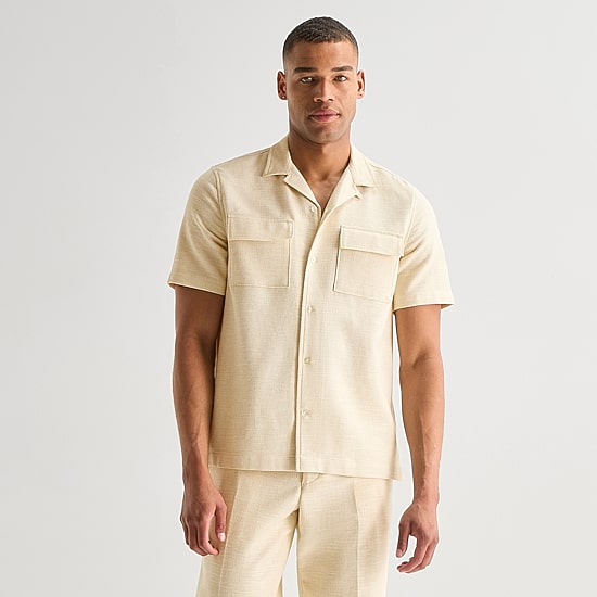 J. Ferrar Textured Mens Short Sleeve Camp Shirt