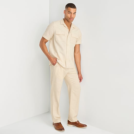 J. Ferrar Textured Mens Short Sleeve Camp Shirt