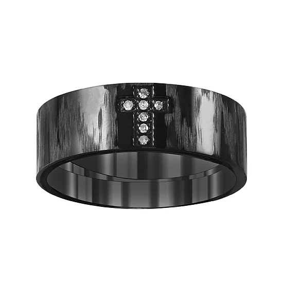 Mens Diamond-Accent Cross Stainless Steel 8mm Wedding Band 