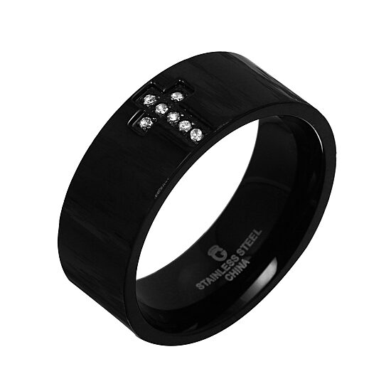 Mens Diamond-Accent Cross Stainless Steel 8mm Wedding Band 