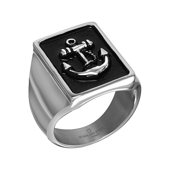 Mens Two-Tone Stainless Steel Anchor Ring