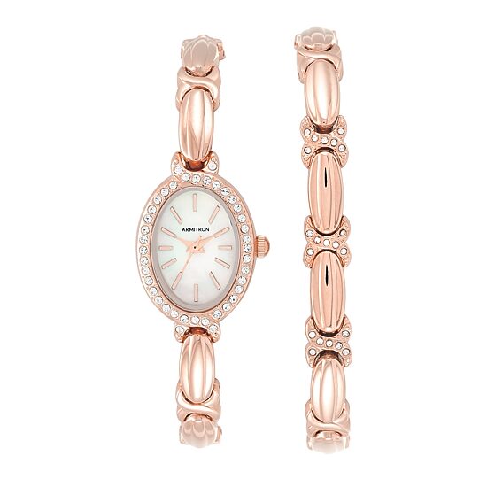 Armitron Now Crystal Accent Womens Crystal Accent Rose Goldtone 2-pc. Watch Boxed Set 75/5395mprgst
