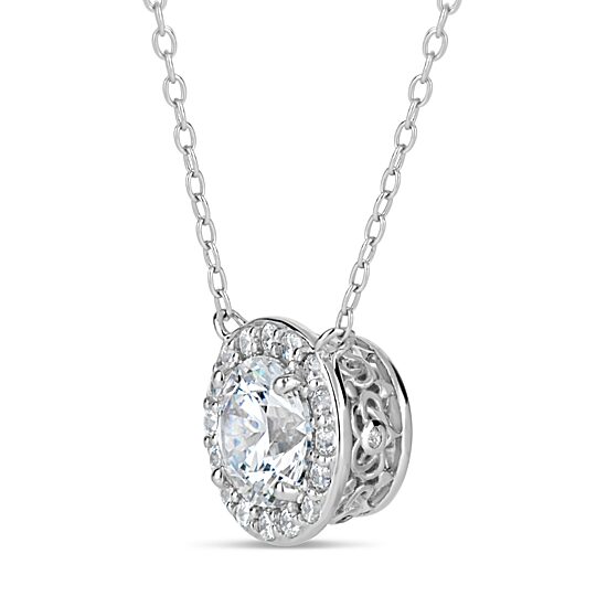 Womens 2 3/4 CT. T.W. White Zirconia Sterling Silver Round 18 Inch Pendant Necklace
