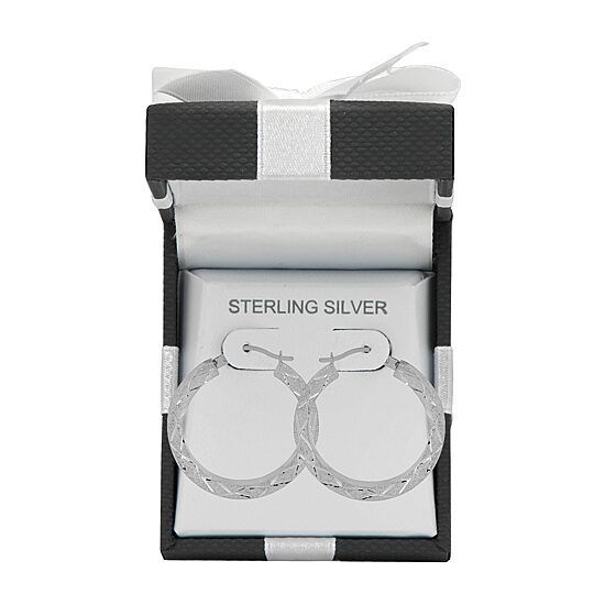 Womens Sterling Silver 25mm Round Hoop Earrings