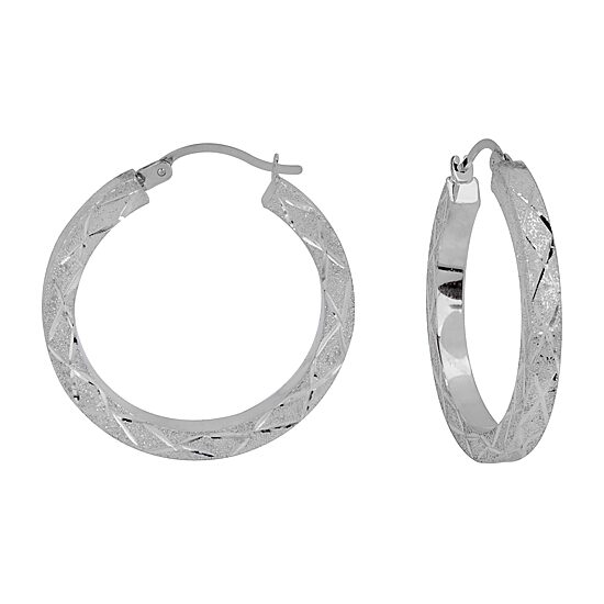 Womens Sterling Silver 25mm Round Hoop Earrings