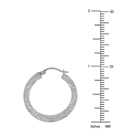 Womens Sterling Silver 25mm Round Hoop Earrings