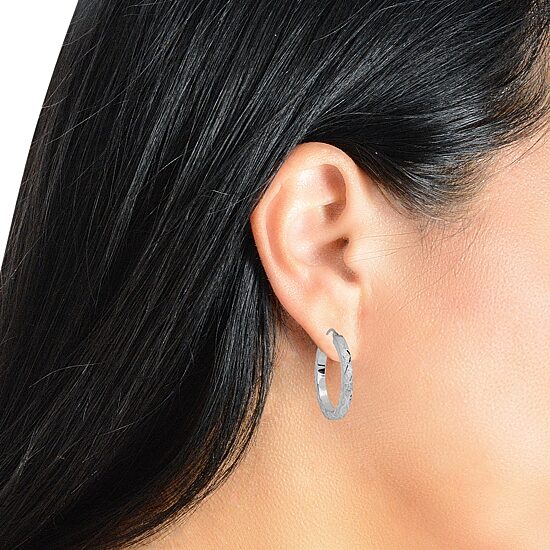 Womens Sterling Silver 25mm Round Hoop Earrings