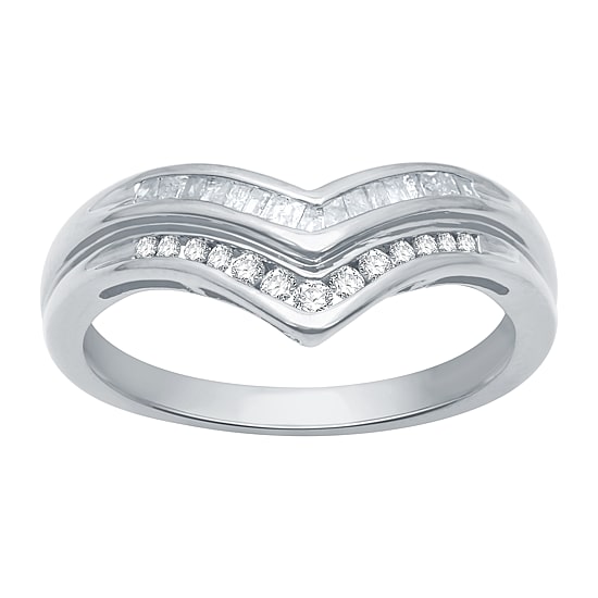 Womens 2MM 1/4 CT. T.W. Natural White Diamond Sterling Silver Chevron Wedding Band