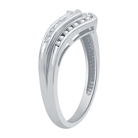 Womens 2MM 1/4 CT. T.W. Natural White Diamond Sterling Silver Chevron Wedding Band