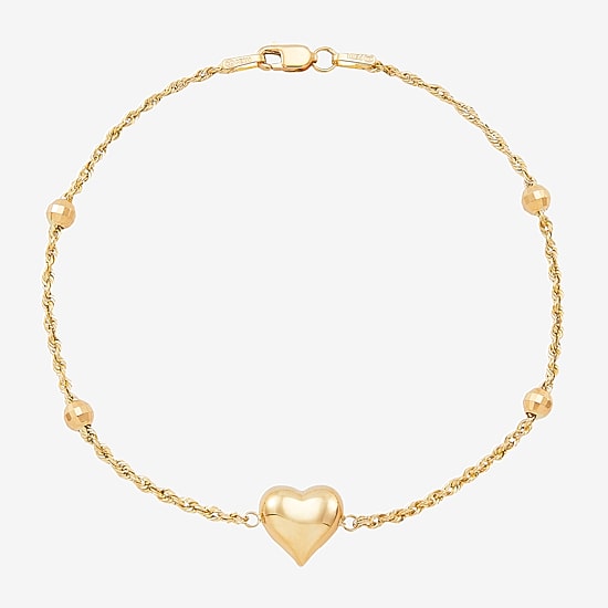 Womens 10K Gold Hollow Heart 7.5 Inch Link Bracelet