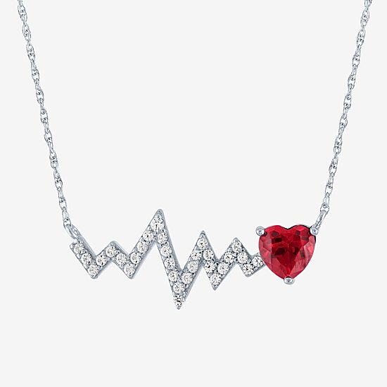 Womens Lab Created Red Ruby Sterling Silver Heartbeat Pendant Necklace