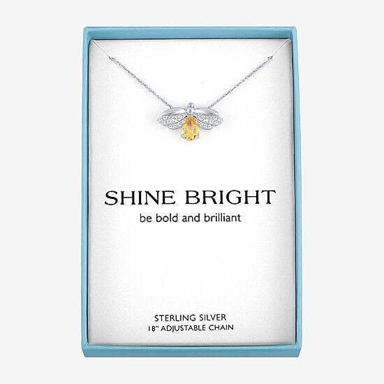 Firefly "Shine Bright" Womens Lab Created Yellow Citrine Sterling Silver 18 Inch Pendant Necklace