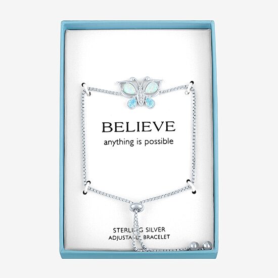 Womens Lab Created Opal Sterling Silver Butterfly Bolo Bracelet