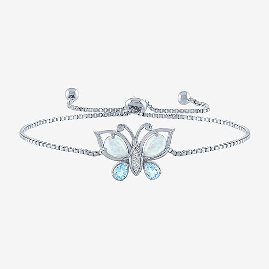 Womens Lab Created Opal Sterling Silver Butterfly Bolo Bracelet