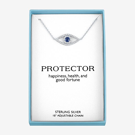 "Protector" Womens Lab Created Blue Sapphire Sterling Silver Evil Eye Pendant Necklace