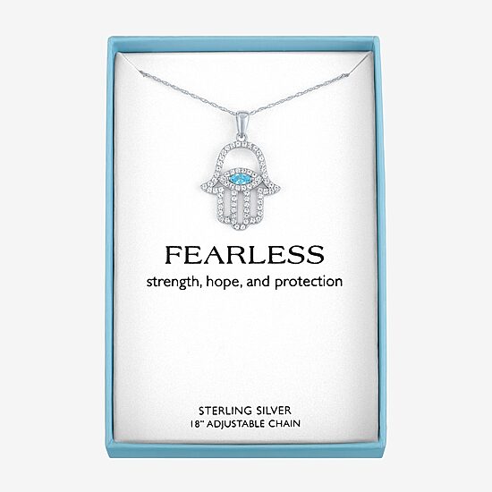 Womens Genuine Blue Topaz Sterling Silver Hamsa 18 Inch Pendant Necklace