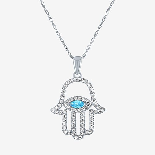 Womens Genuine Blue Topaz Sterling Silver Hamsa 18 Inch Pendant Necklace, One Size
