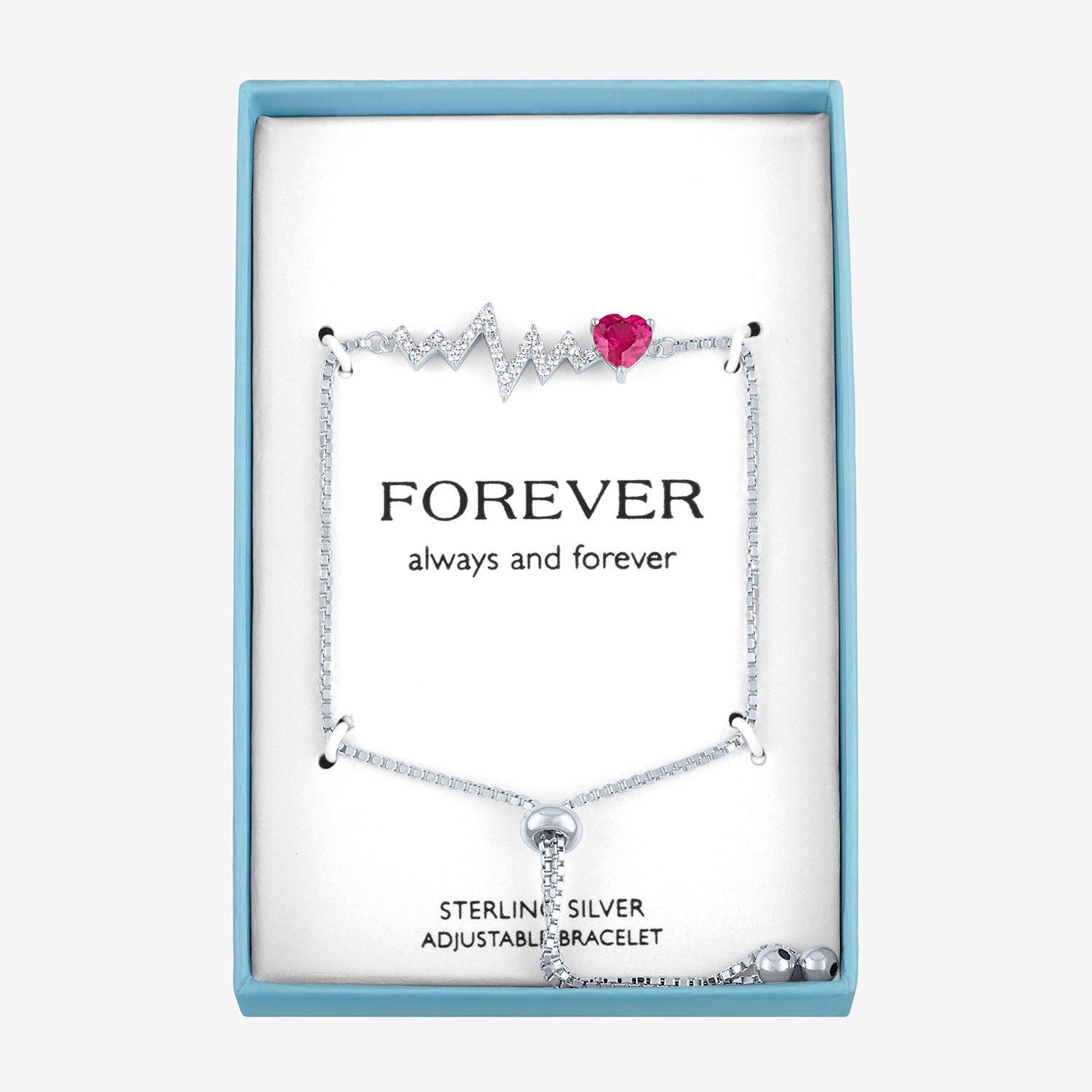 Heartbeat Womens Lab Created Red Ruby Sterling Silver Heart Bolo Bracelet