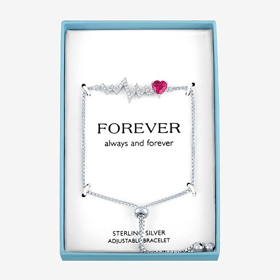 Heartbeat Womens Lab Created Red Ruby Sterling Silver Heart Bolo Bracelet