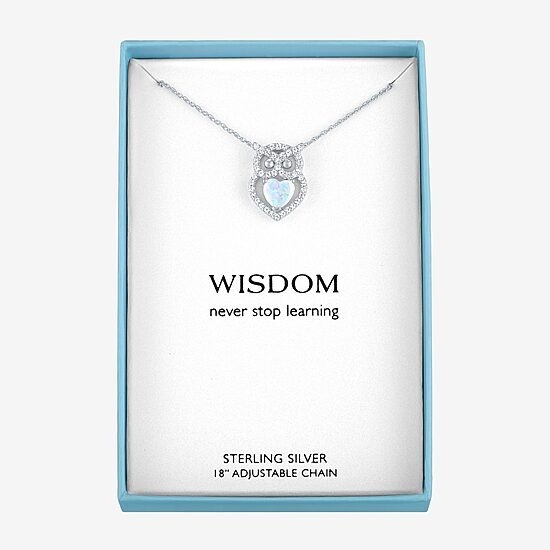 Owl Womens Lab Created White Opal Sterling Silver 18 Inch Pendant Necklace