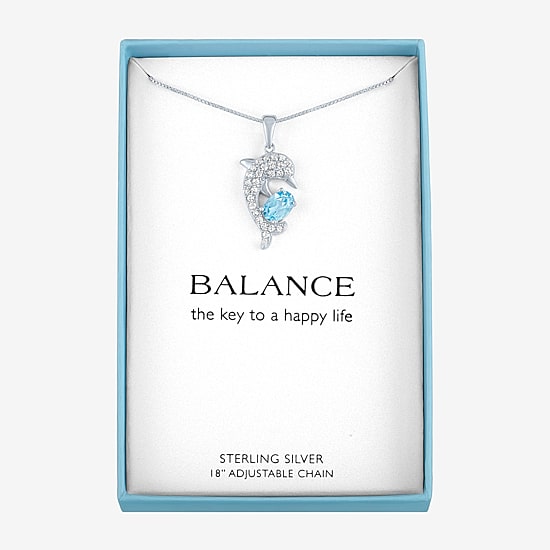 Womens Genuine Blue Topaz Sterling Silver Dolphin Pendant Necklace