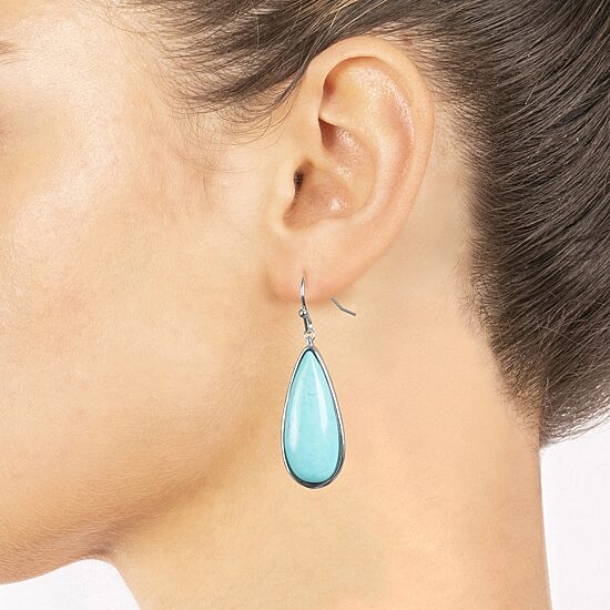 Sparkle Allure Womens Blue Howlite Pure Silver Over Brass Pear Drop Earrings