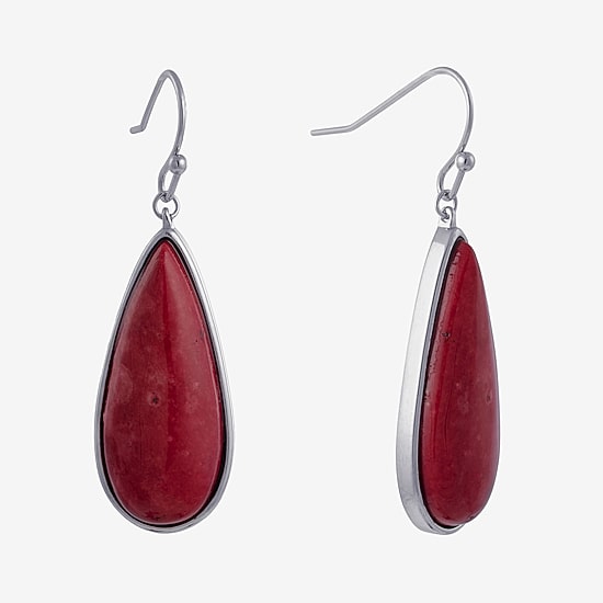 Sparkle Allure Womens Red Howlite Pure Silver Over Brass Pear Drop Earrings