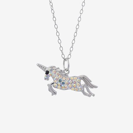 Silver Treasures Womens Multi Color Crystal Sterling Silver 16 Inch Pendant Necklace