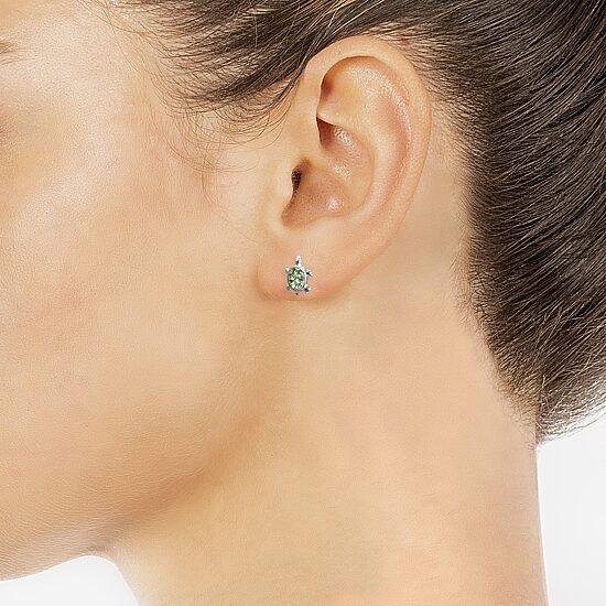 Silver Treasures Green Crystal Sterling Silver 8.1mm Stud Earrings